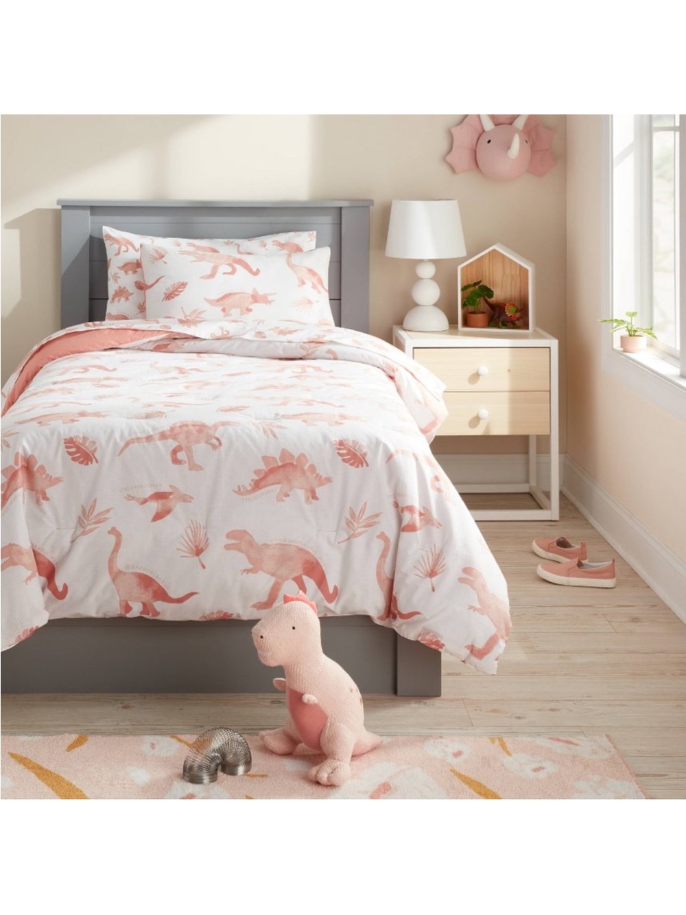 Pillowfort Twin Pink Dinosaur 2-Piece Comforter Set Educational NWT